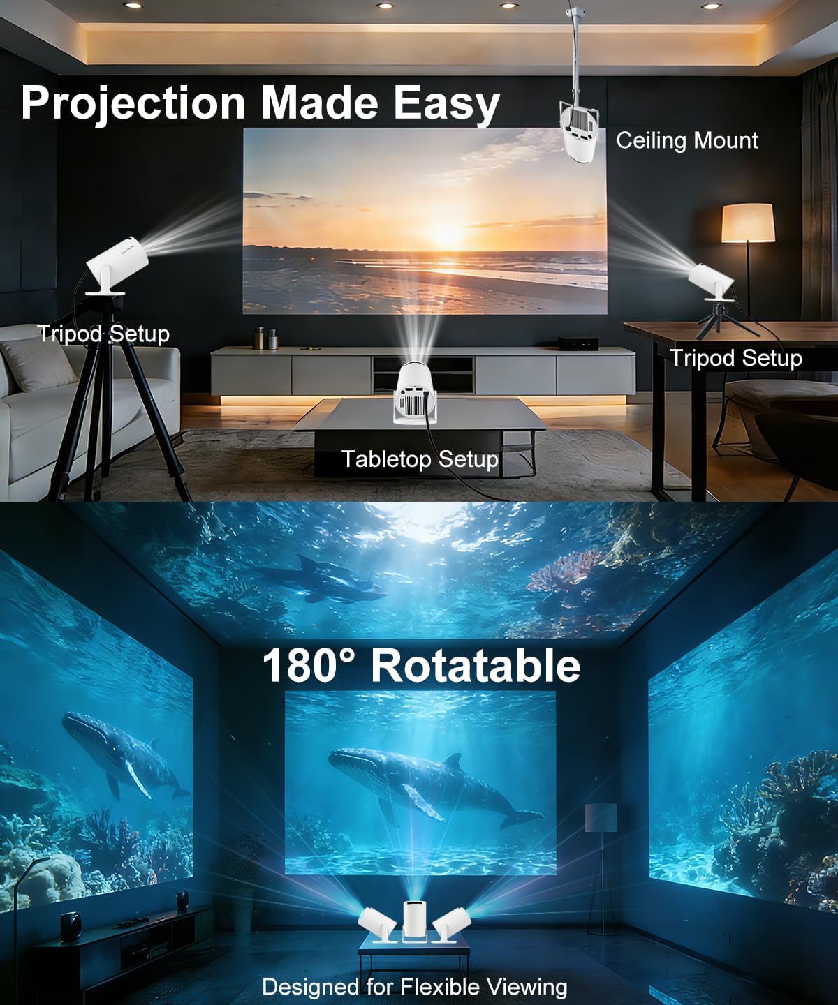 HY300PRO+ Smart Projector Android 14 Bedroom