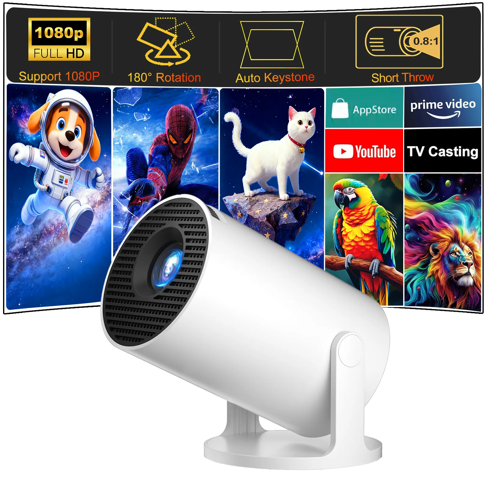HY300PRO+ Mini Projector with WiFi and Bluetooth for Bedroom and Outdoor Movies